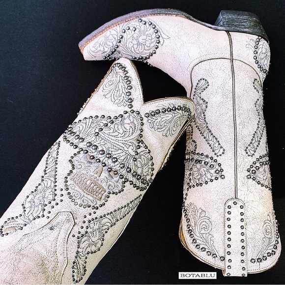 SOLD OLD GRINGO L&L Skull Studded Sombrero Pistol White Cowgirl Western Boots 8 - Picture 5 of 11